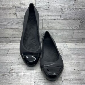 Crocs Black Cap Toe‎ Casual Slip On Ballet Flats Shoes 12300 Women Size 8